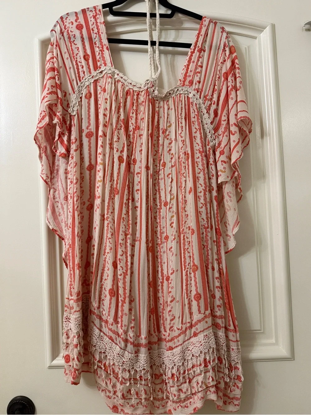 Free People Coral and Cream Backless Boho Mini Dress - Picture 3 of 5